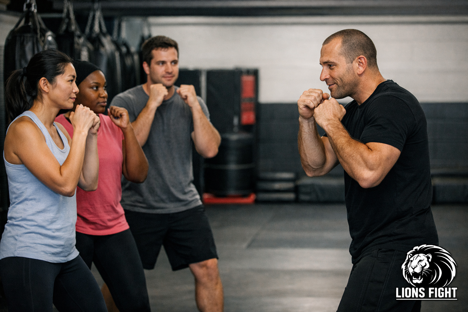 Kickboxing for beginners in Brighton Beach training with a coach at Lions Fight